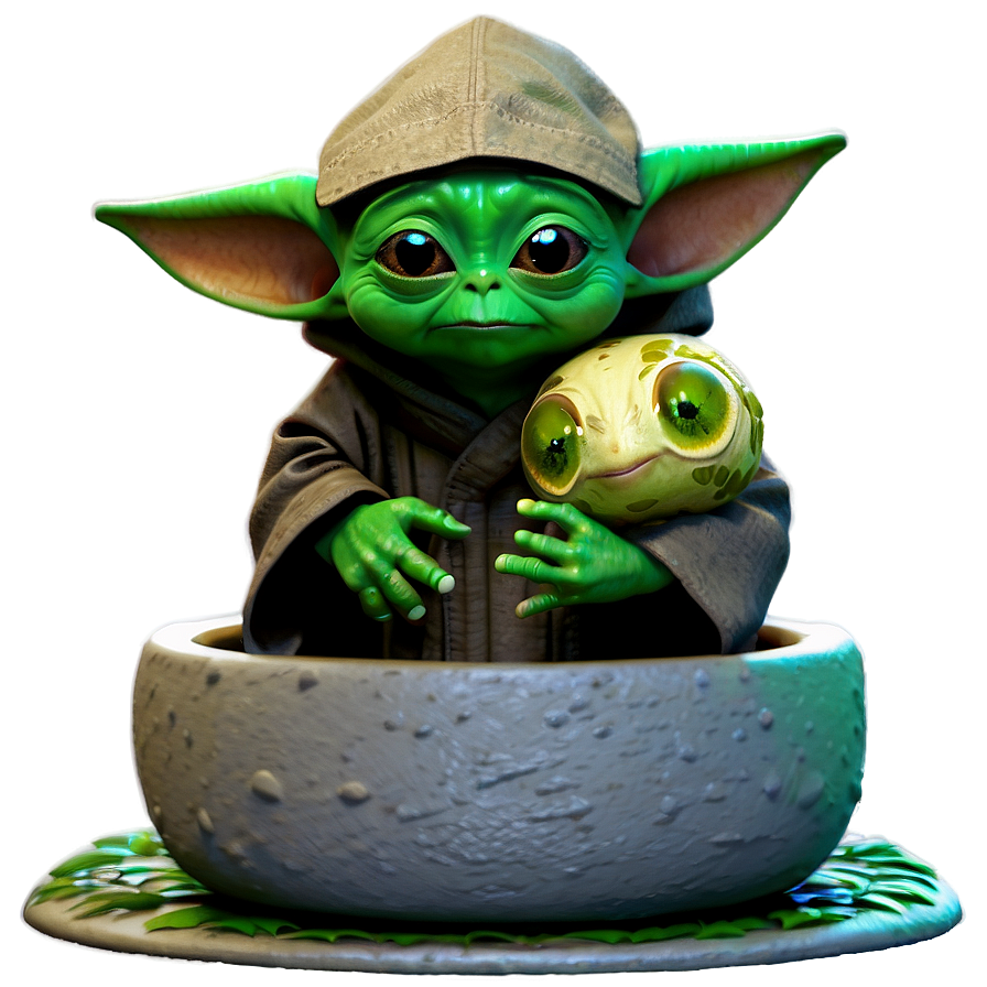 Baby Yoda And Frog Scene Png Qav50