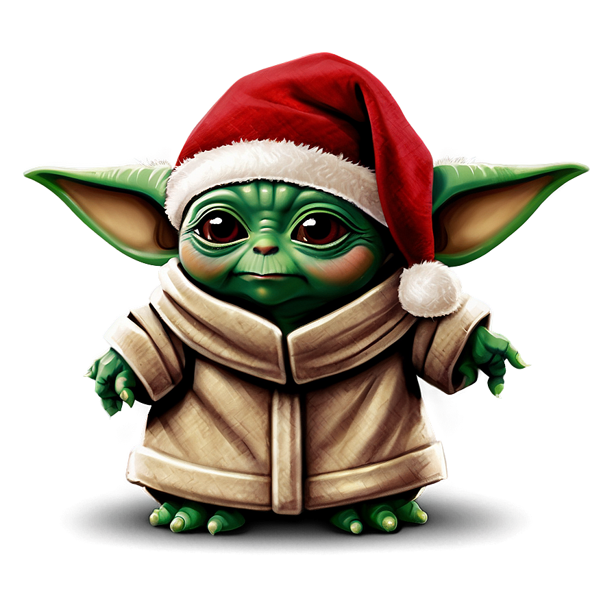 Baby Yoda Cartoon With Christmas Hat Png 06252024