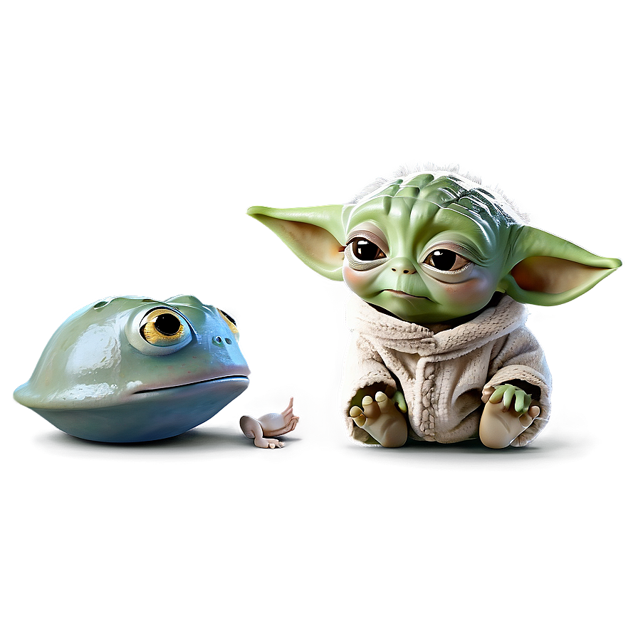 Baby Yoda With Frog Cartoon Png 64