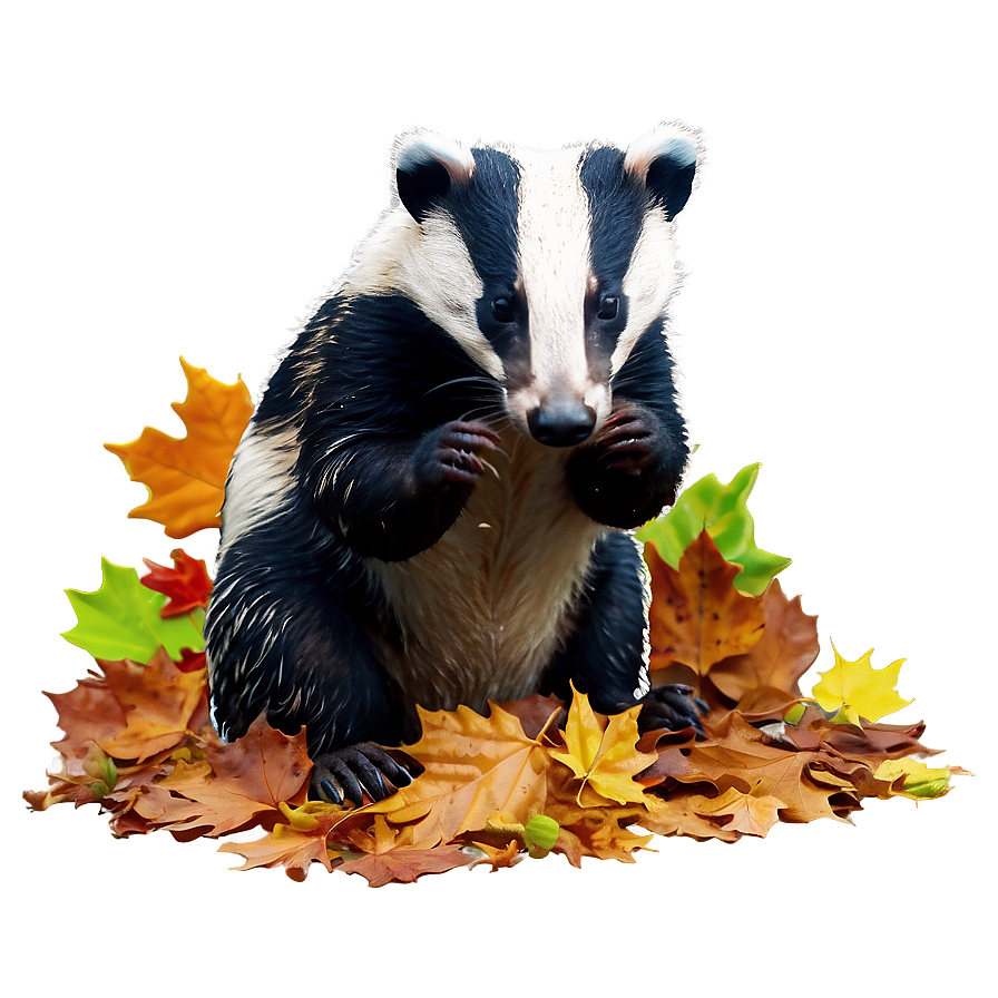 Badger In Autumn Leaves Png Rpk64