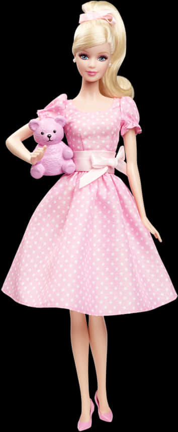 Barbie Dollin Pink Dresswith Teddy Bear