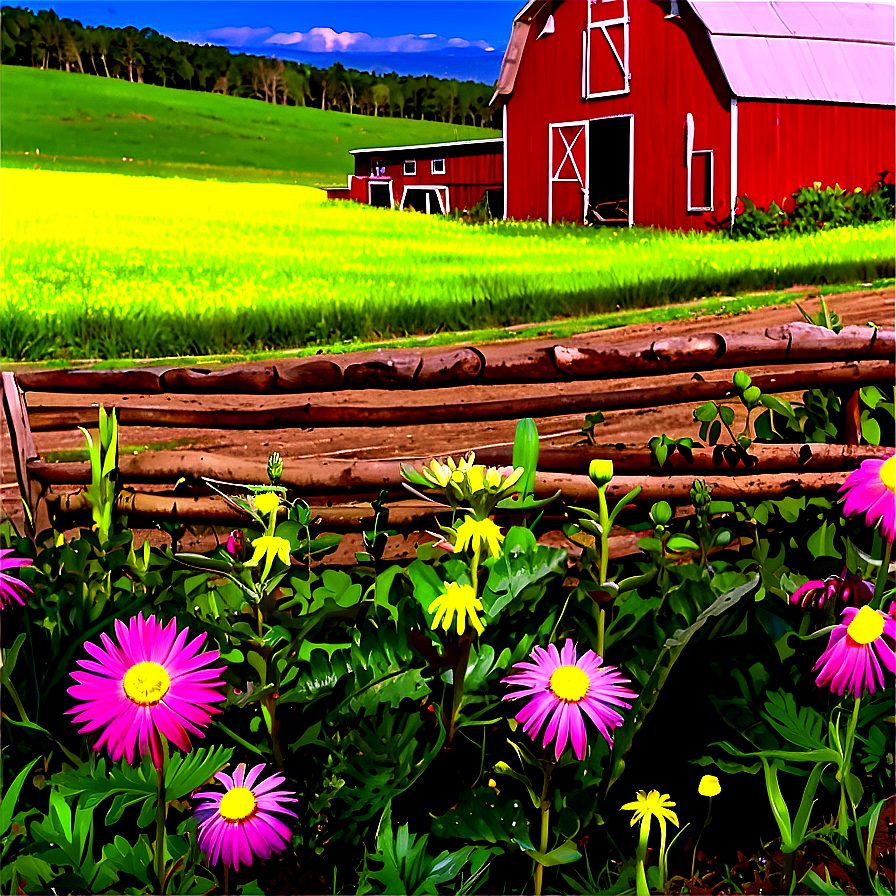 Barn In A Field Of Flowers Png 13