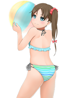 Beach Ball Girl Anime Illustration