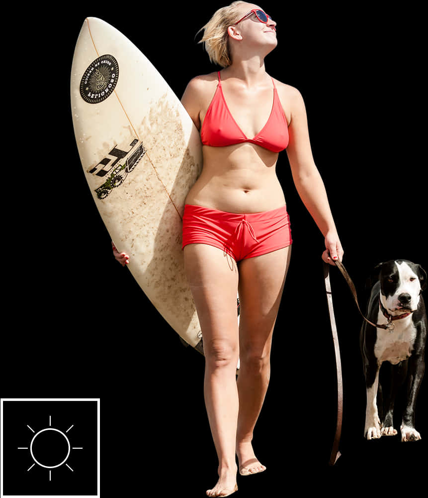 Beach Ready Womanwith Surfboardand Dog