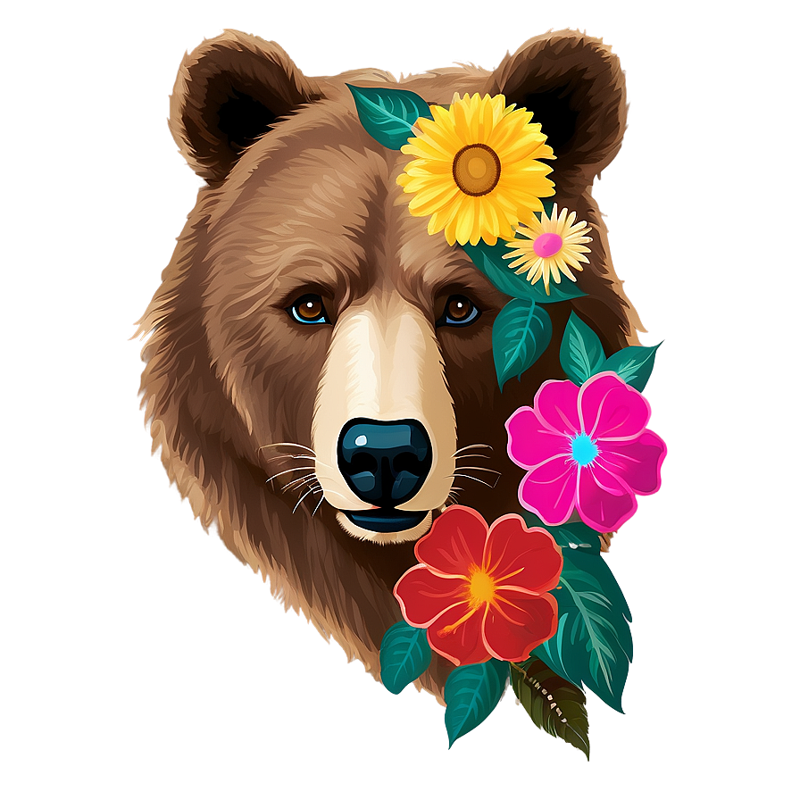 Bear Face With Flowers Png Mur93