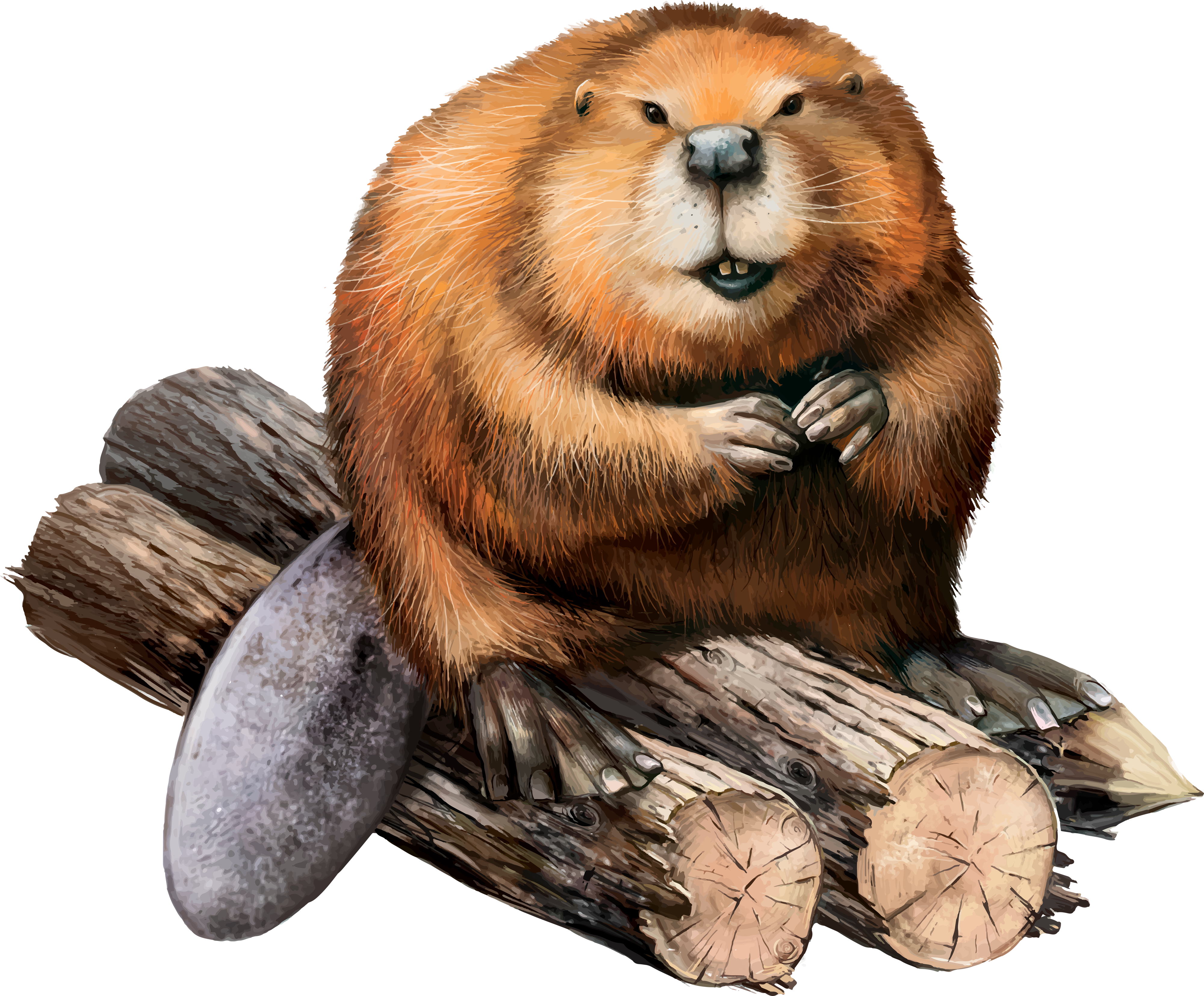 Beaver Sitting On Logs Illustration