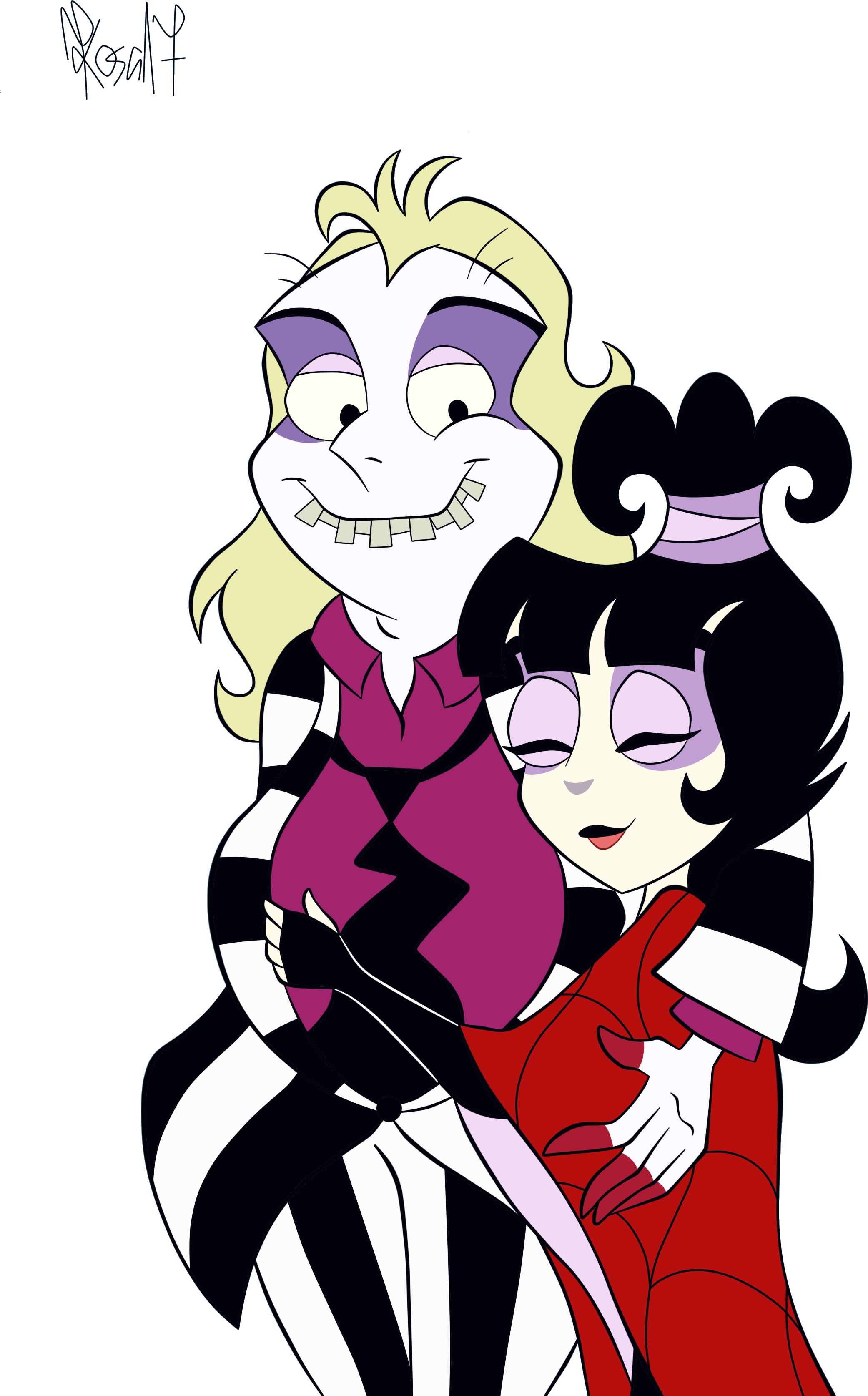 Beetlejuiceand Lydia Cartoon Embrace