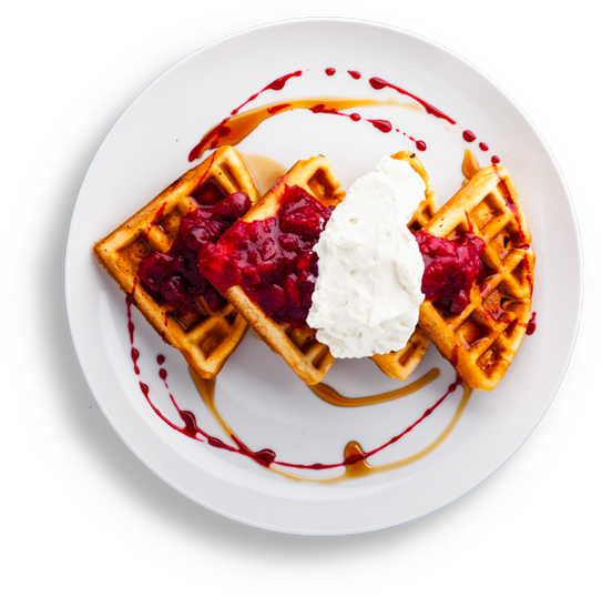 Berry Compote Waffleswith Whipped Cream