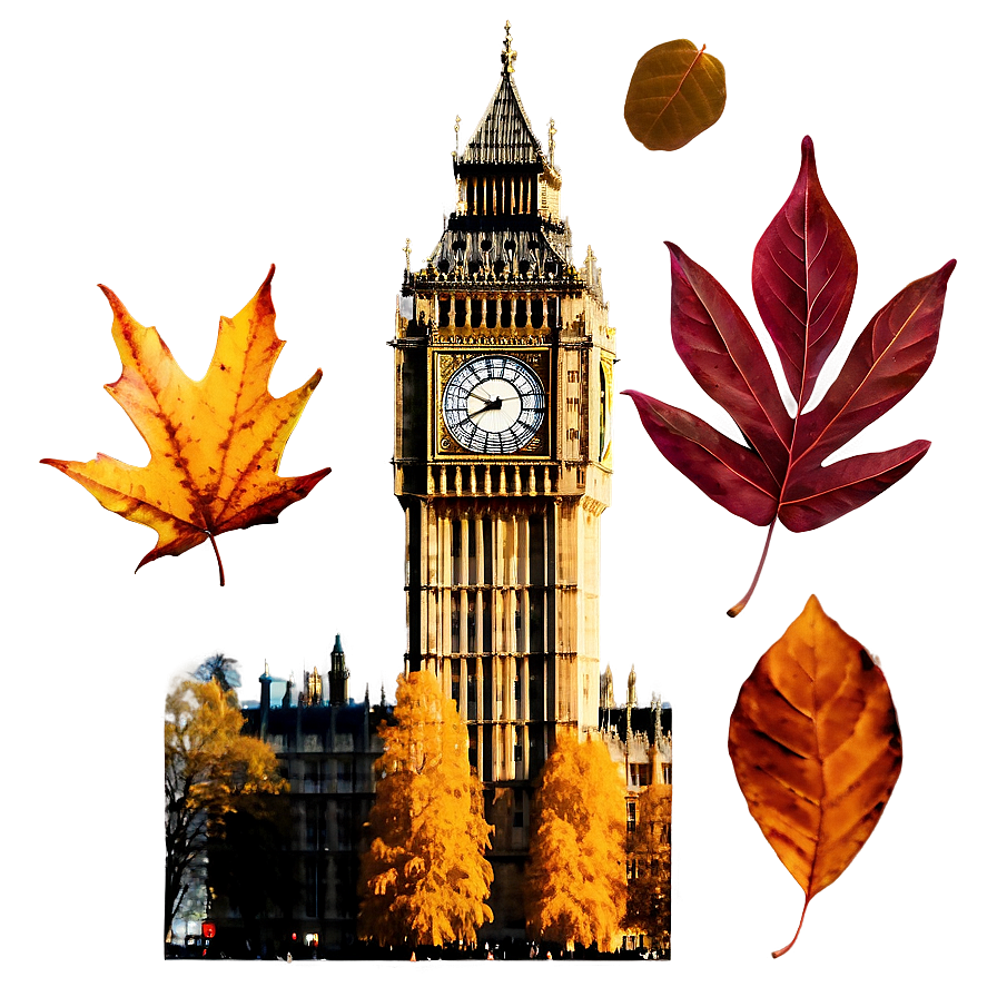 Big Ben And Autumn Leaves Png Vsn