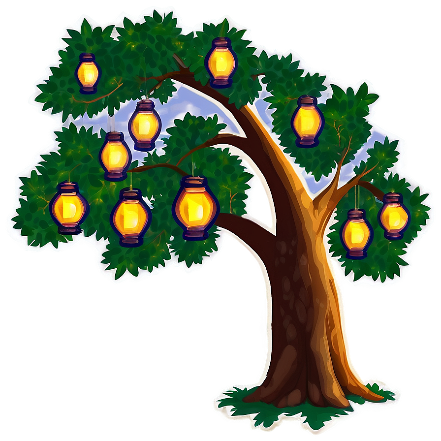 Big Tree With Hanging Lanterns Png 74