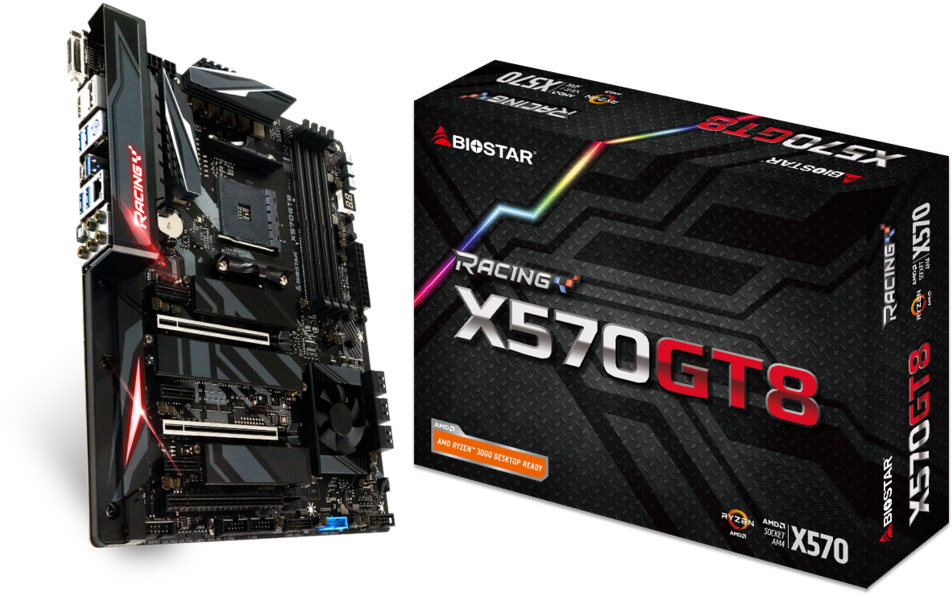 Biostar Racing X570 G T8 Motherboardand Packaging