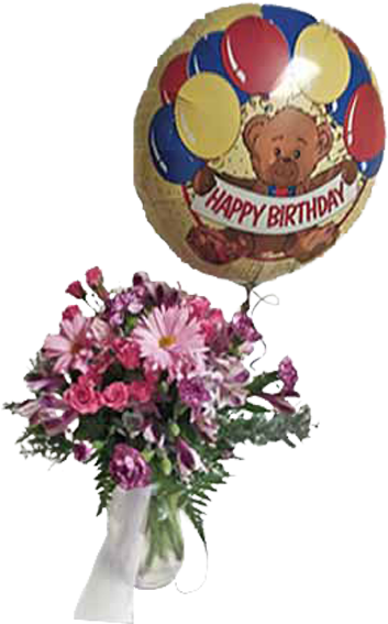 Birthday Bear Balloonand Flower Bouquet