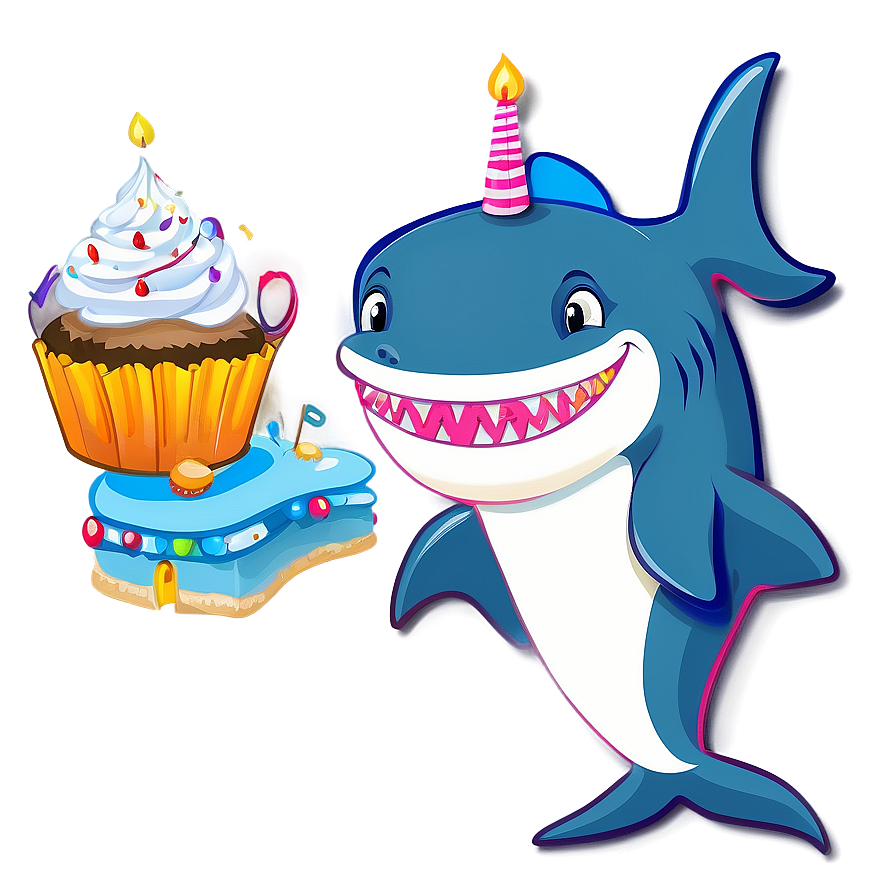 Birthday Shark With Cupcake Png 68