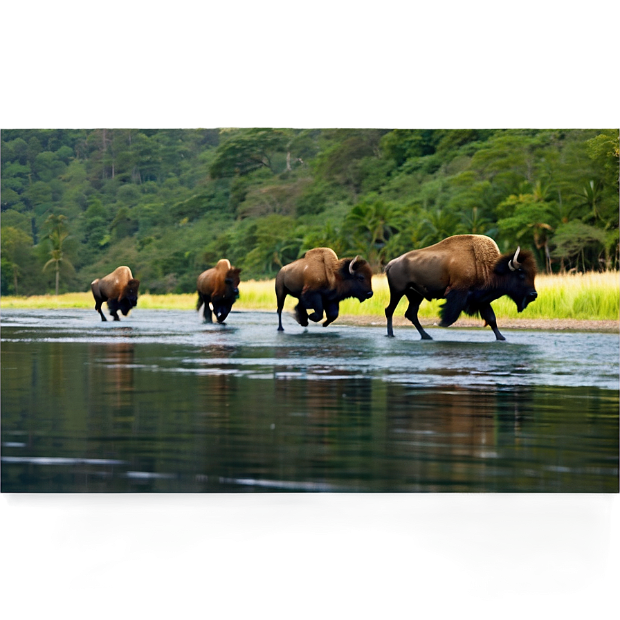 Bison Crossing River Png 16