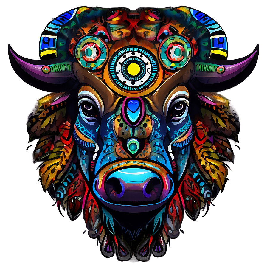 Bison In Tribal Style Png Njh90