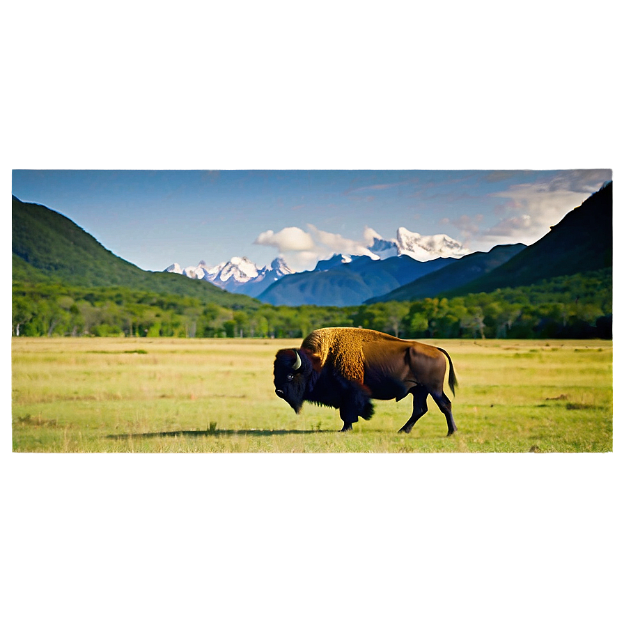 Bison Near Mountain Range Png Ipq