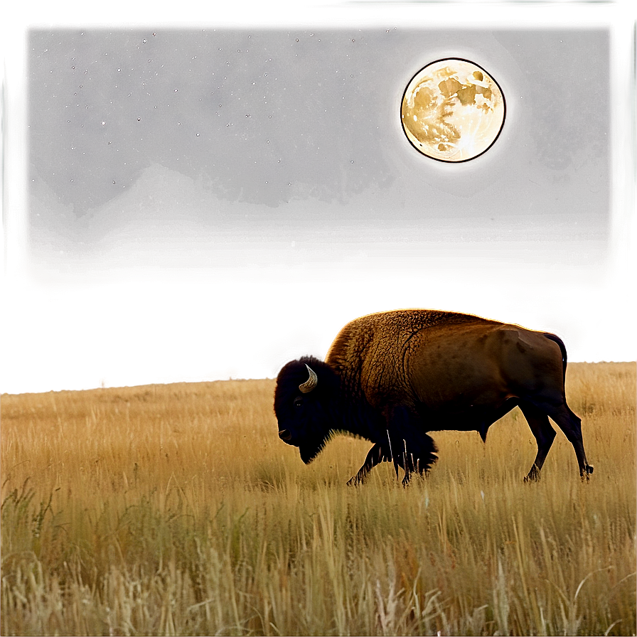 Bison Under Full Moon Png Fur69