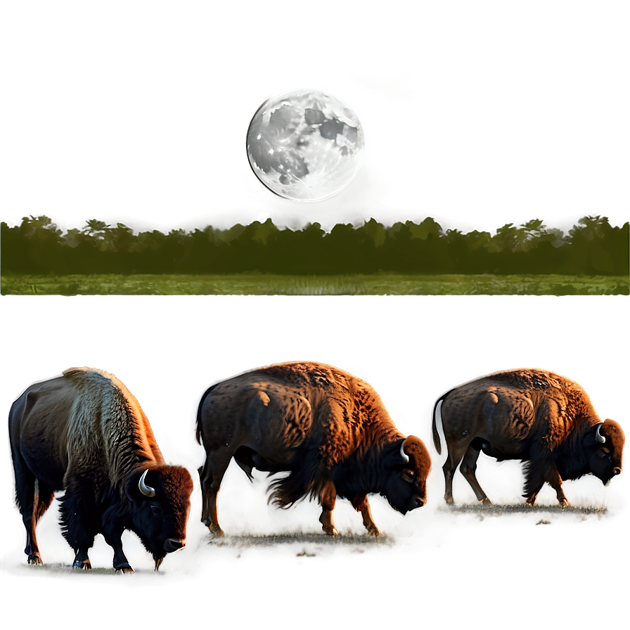 Bison Under Full Moon Png Xun