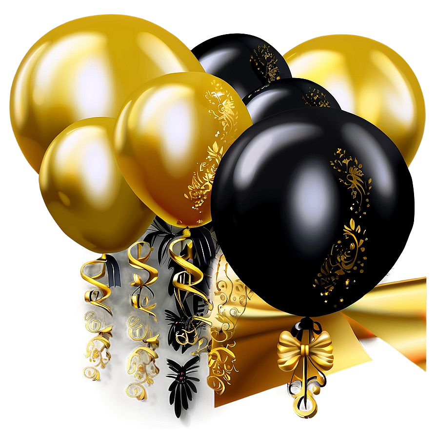 Black And Gold Balloons Border Png 06132024