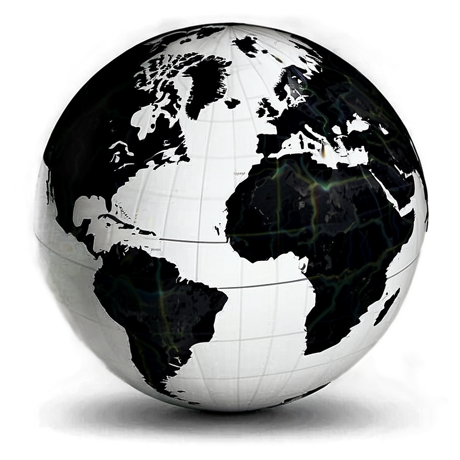 Black And White Globe With Continents Png 06282024