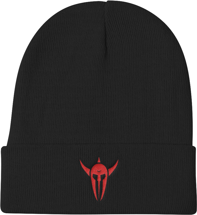 Black Beanie Red Logo Design