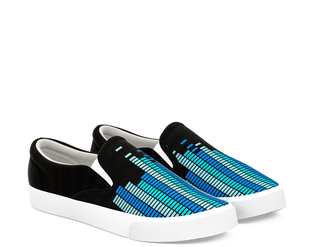 Black Blue Grid Slip On Sneakers