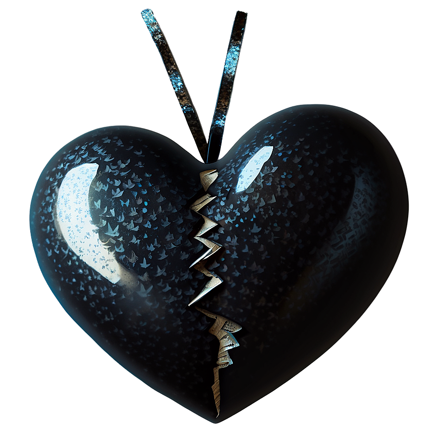 Black Broken Heart With Glitter Png 06252024