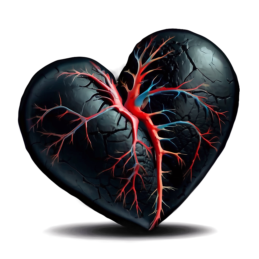 Black Broken Heart With Veins Png 06252024