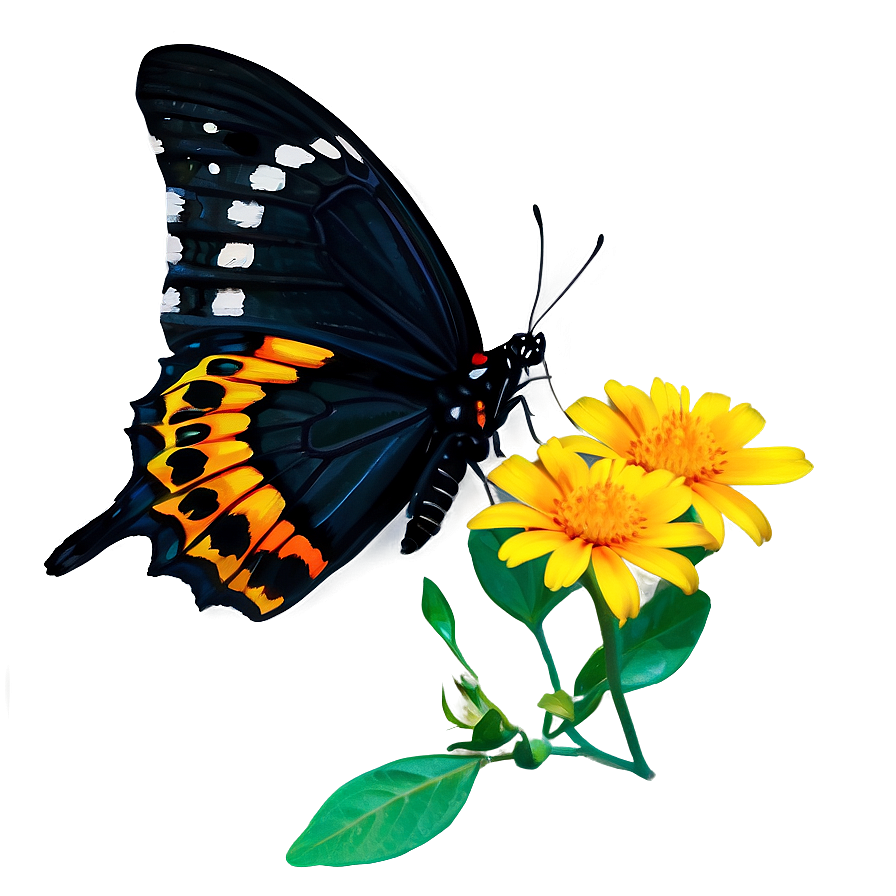 Black Butterfly On Flower Png 06252024