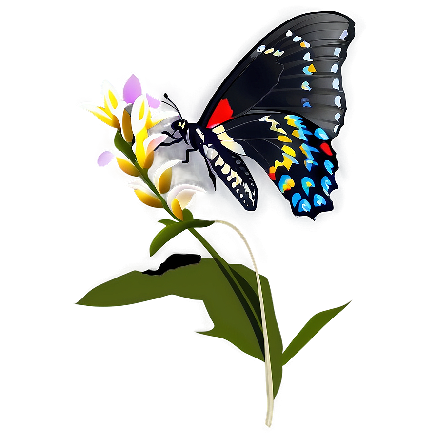 Black Butterfly On Flower Png 06252024