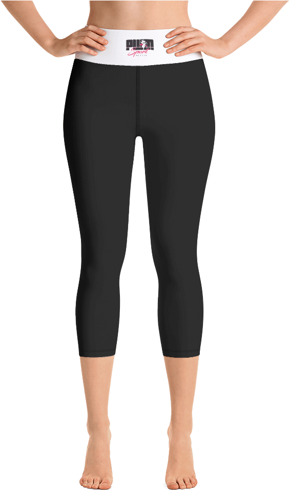 Black Capri Leggings White Waistband