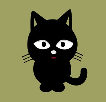 Black Cartoon Cat Olive Background