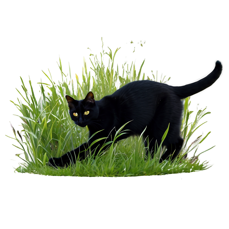 Black Cat In Grass Png Wks