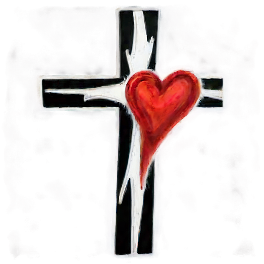 Black Cross With Heart Png 05242024