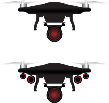 Black Drone Red Lights Vector Illustration