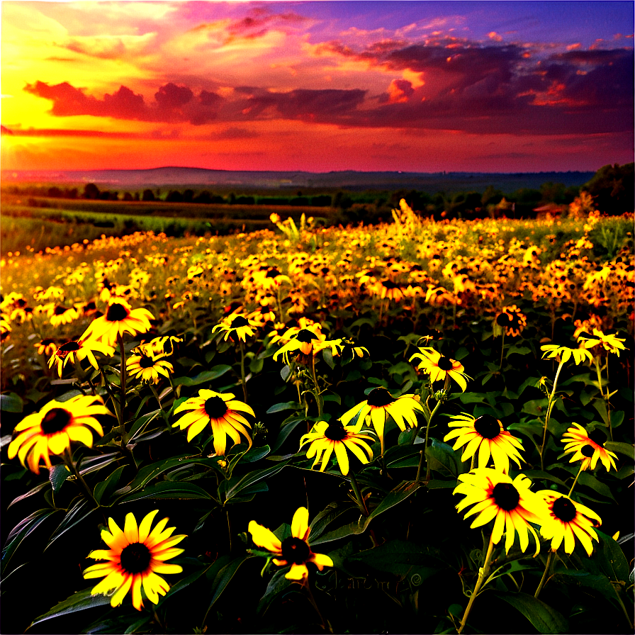 Black Eyed Susan Field At Sunset Png 69