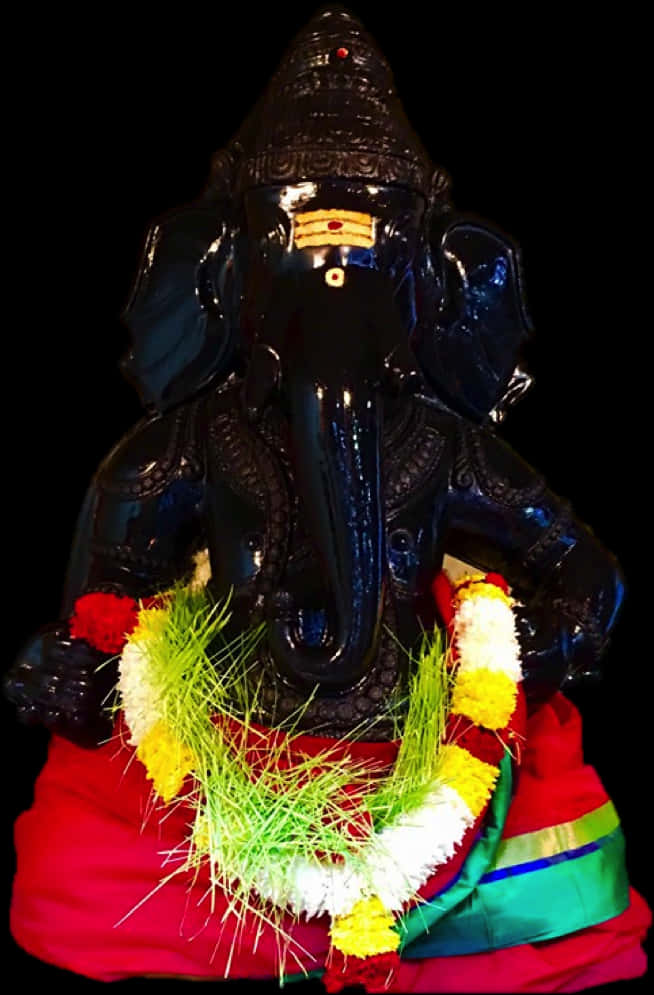 Black_ Ganesh_ Statue_with_ Garlands