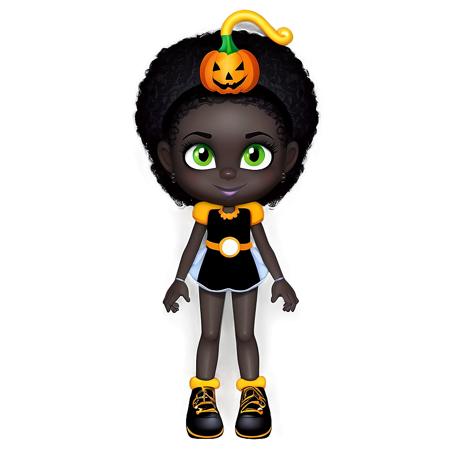 Black Girl Cartoon In Halloween Costume Png Gox21