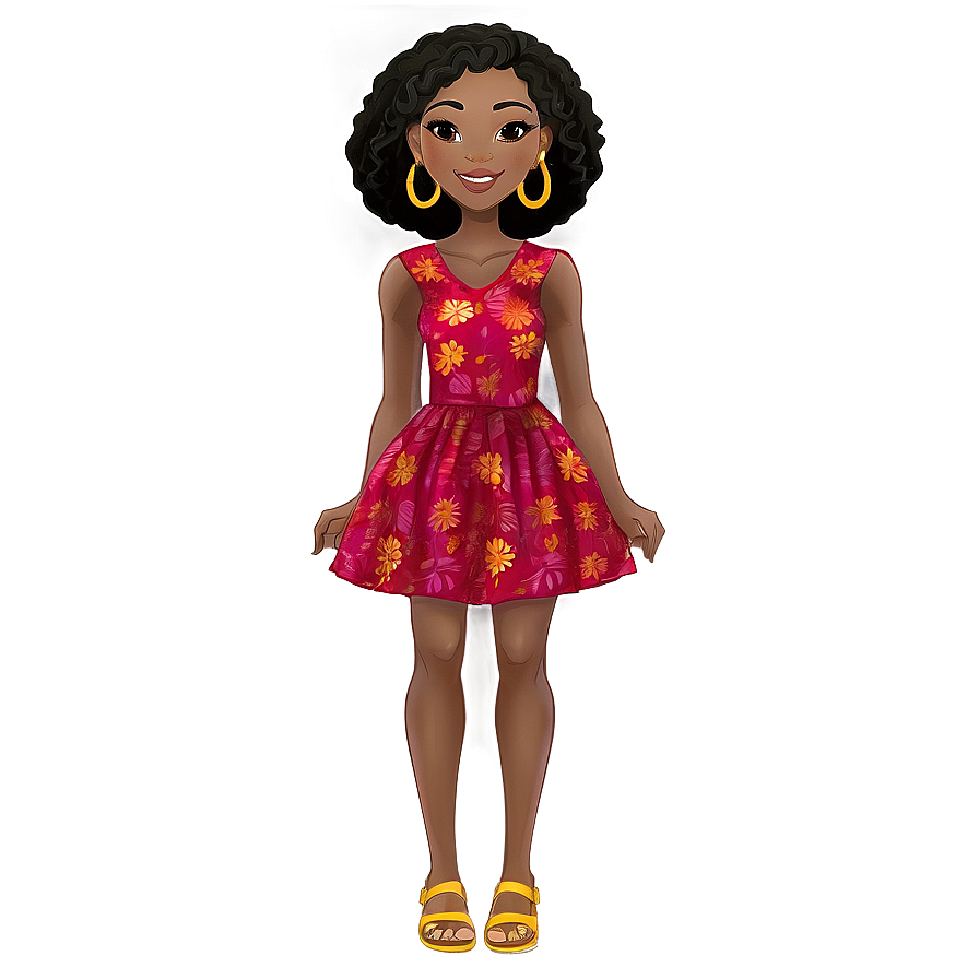 Black Girl Cartoon In Summer Dress Png Mtp82