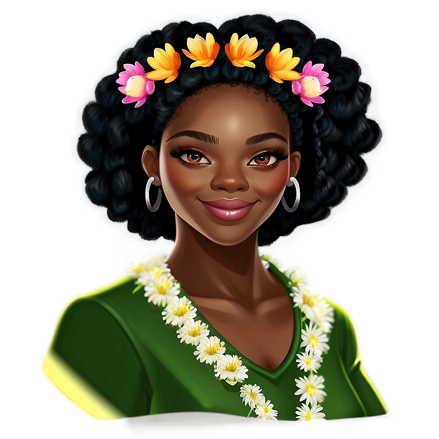 Black Girl Cartoon With Flower Crown Png 15