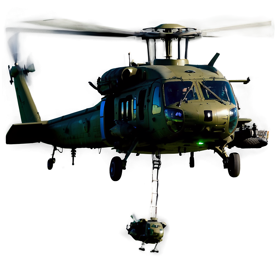 Black Hawk Helicopter With Spotlight Png Vjn