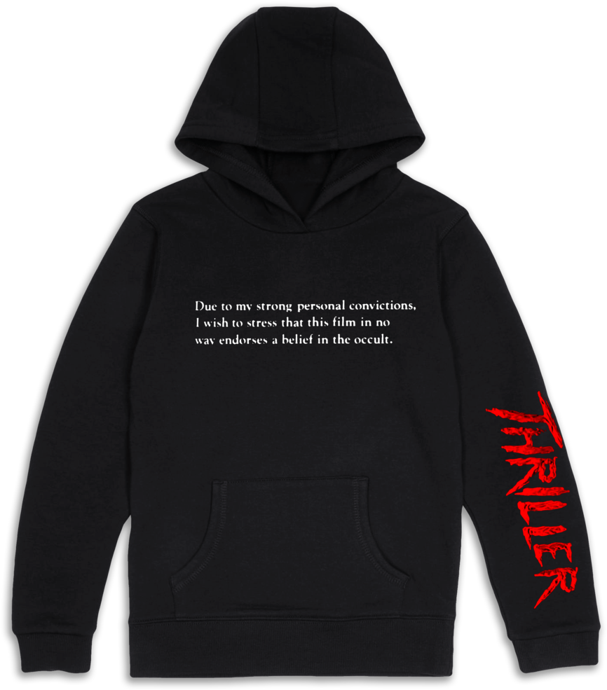 Black Hoodie With Occult Disclaimer Red Graphic