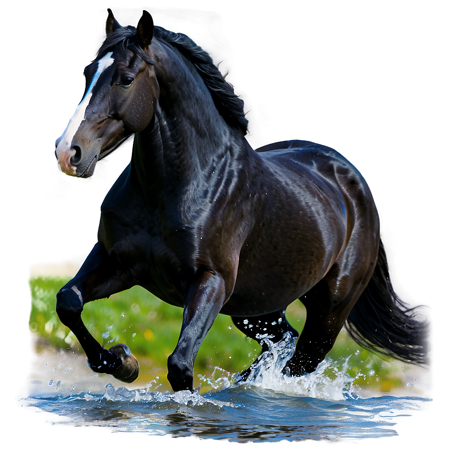 Black Horse Running In Water Png 06262024