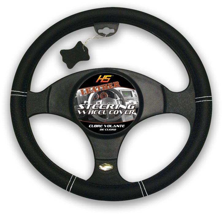 Black Leather Steering Wheel Cover