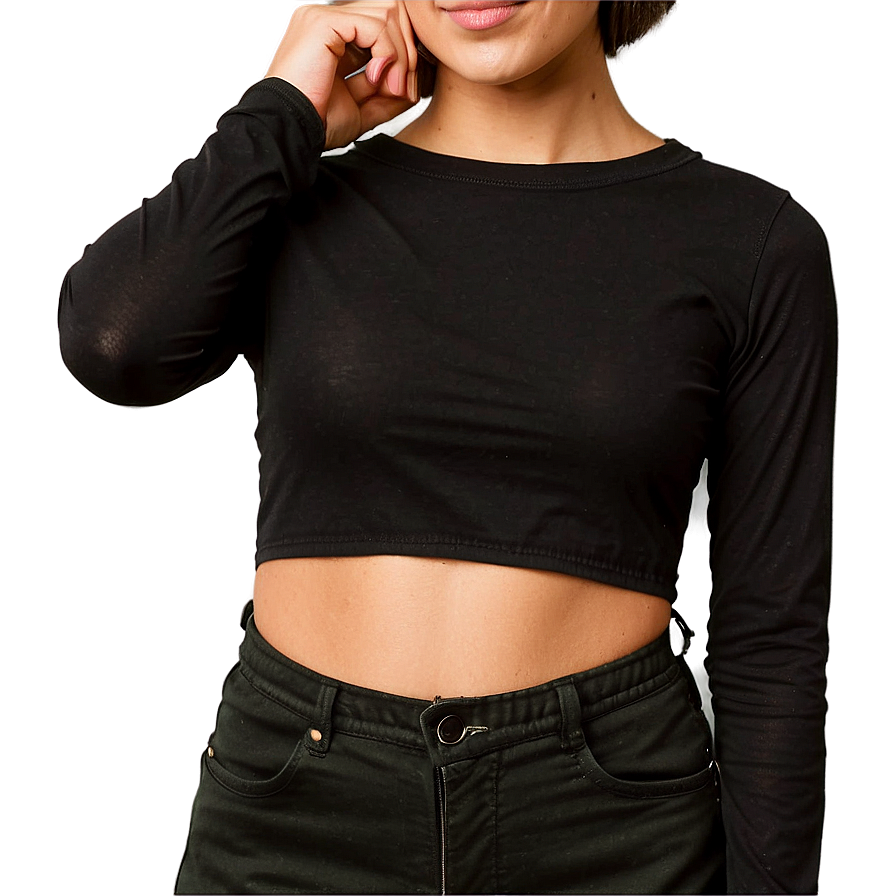 Black Long Sleeve Crop Top Png Uuo15