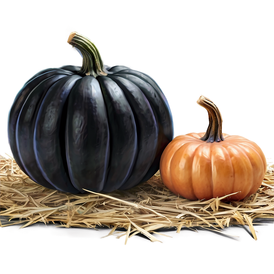 Black Pumpkin On Hay Png Pun