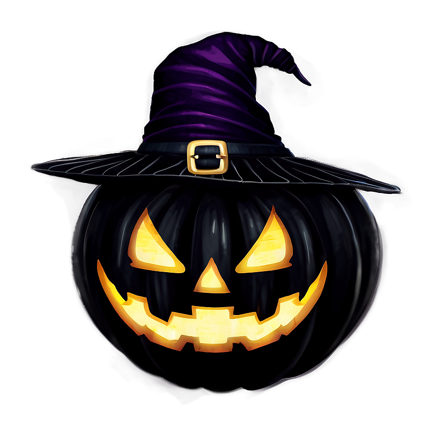 Black Pumpkin With Witch Png Jwc