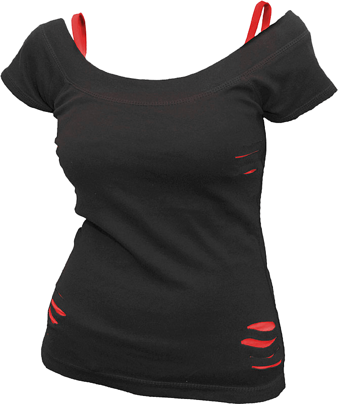 Black Red Ripped Design T Shirt