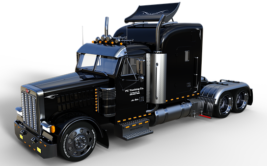 Black Semi Truckon Black Background