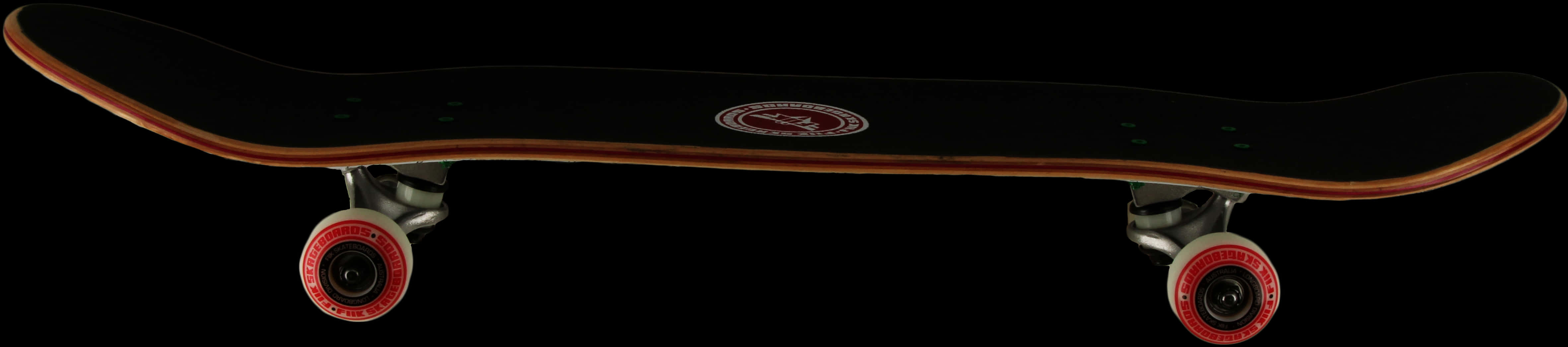 Black Skateboard Red Wheels Side View